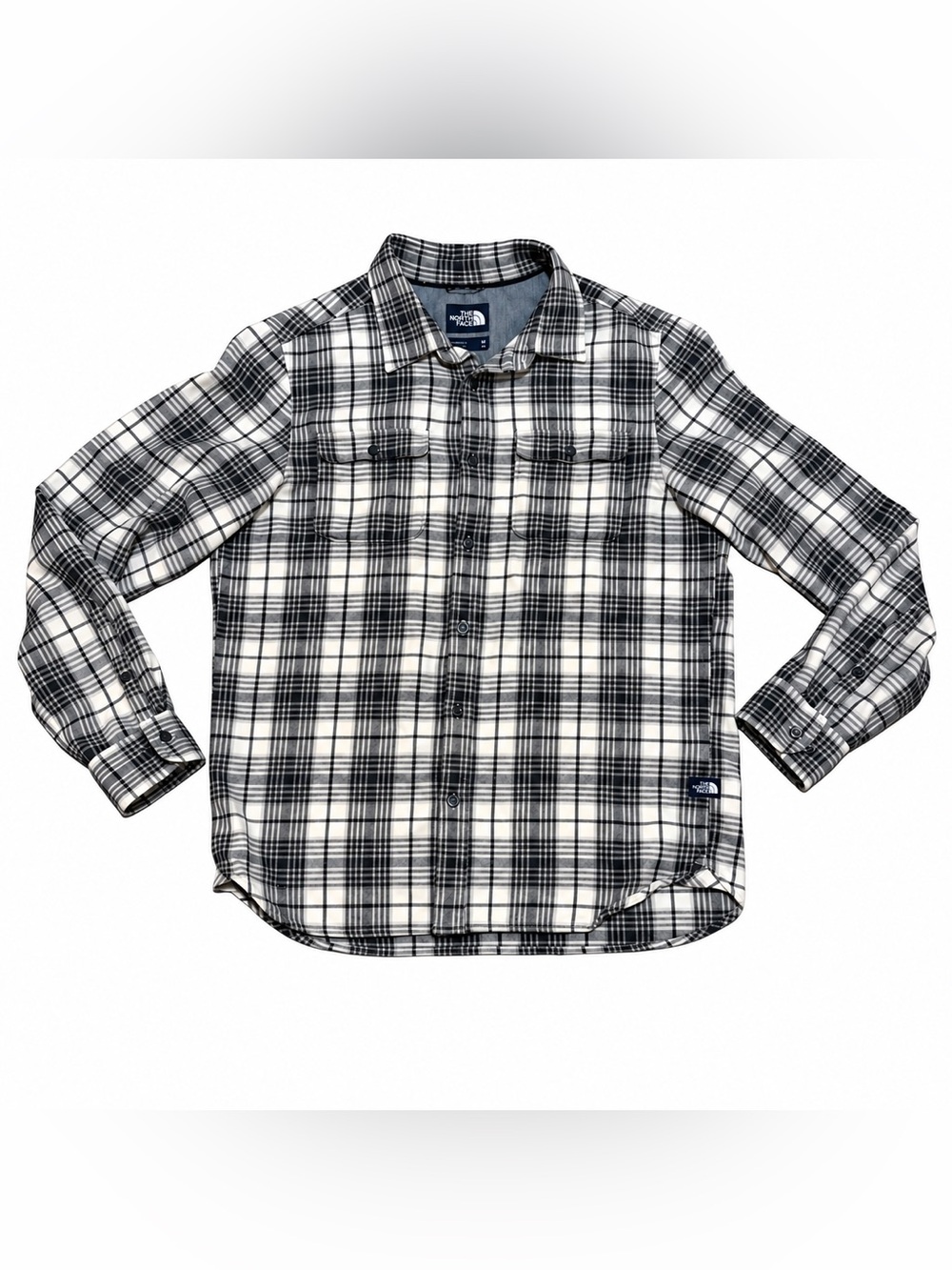 The North Face Men’s Plaid Snap Front Flannel Shirt Black White M NWOT